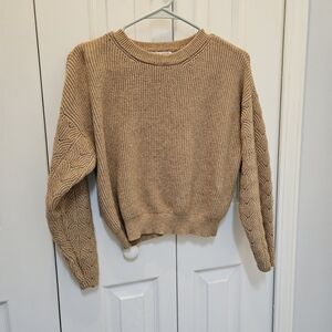 Poof! Textured Tan Crew Neck Sweater
